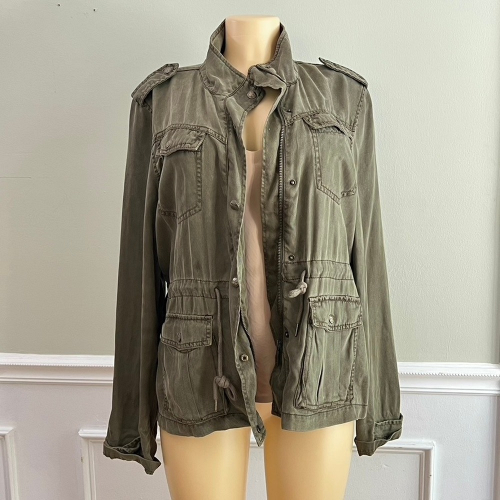 Max Jeans Utility Field Jacket Womens Medium Drawstring Olive Green Military